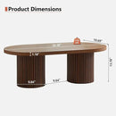 Oval Fluted Coffee Table, Farmhouse Wood Coffee Table Mid Century Modern Center Table Boho Living Room Tables for Living Room Office (Walnut, 19.69" D x 39.38" W x 13.78" H) by CozyNest Decor