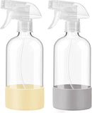 JohnBee Glass Spray Bottles with Silicone Sleeve, 2 Pack16 oz Empty Refillable Containers with Adjustable Spray Nozzles, Spray Bottles for Hair, Cleaning Solutions and Plants Pale Yellow&Grey by GreenHaven Gardens