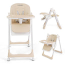 3-in-1 Foldable High Chair for Babies & Toddlers – Adjustable Height, Reclining Seat, 5-Point Safety Harness, Removable Tray, Lockable Wheels and Washable Cushion, Beige by TinyTreasures Baby Boutique
