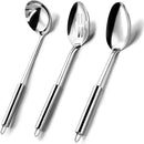 Pleafind Serving Utensils Set for Parties,3-Piece Silver Stainless Steel utensils set,Includes 1 Serving Spoon, 1 Slotted Spoon and 1 Soup Ladle,Serving Spoons for Buffet by CozyNest Decor