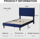 Twin Bed Frame, Velvet Upholstered Platform Bed with Vertical Channel Tufted Headboard and Footboard, No Box Spring Required, Easy Assembly, Blue by CozyNest Decor