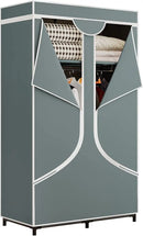 SORCEDAS Portable Wardrobe Closet Storage Organizer Metal Hanging Rack Non-Woven Fabric 34 Inch Grey by CozyNest Decor