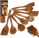Wooden Spoons for Cooking Set of 10 - Cooking Utensils with Spoon Rest & Holder – Comfortable Grip & Easy to Clean - Wooden Spoon Set for Kitchen with four Hanging Hooks by CozyNest Decor
