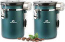 Coffee Canister Airtight Storage Container Stainless Steel Air Tight Coffee Jar with Scoop, Date Tracker CO2 Release Valve for Dry Food, Beans, Ground, Tea, Flour, Cereal and Sugar (1.8L,Green,2Pcs) by CozyNest Decor