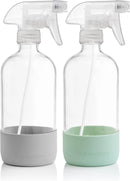 Vine Creations Glass Spray Bottles for Cleaning Solutions, Clear Glass Spray Bottle with Silicone Sleeve, 16 oz Empty Spray Bottles for Cleaning, Plant Spray Bottle, Mist and Stream Nozzle - 2 Pack by GreenHaven Gardens