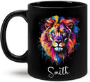 Personalized Lion Black Mug, Gift For Son Grandson, Custom Lion Coffee Cup With Name, Customized Colorful Animal Design Mug, Unique Animal Lover Cup 11oz 15oz by CozyNest Decor
