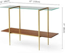 Extra Large Glass Console Table for Living Room, Foyer & Entrance, L47 x W16 x H31, Mid-Century Modern Sofa Table with Clear Glass Top, Walnut Finish Wood Top and Gold Finish Metal Frame by CozyNest Decor