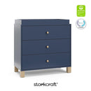 Storkcraft California 3-Drawer Chest with Removable Changing Topper (Midnight Blue with Driftwood) – GREENGUARD Gold Certified, Interlocking Drawer System, Pre-Installed Tracks, Easy Assembly by TinyTreasures Baby Boutique