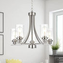 BONLICHT Traditional Chandelier Lighting 5 Light Brushed Nickel Modern Light Fixtures Hanging Pendant Lighting with Clear Glass Shade Classic Ceiling Lights for Kitchen Dining Room Living Room Island by CozyNest Decor