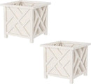 Lattice Design Planter Box 2-Pack – 14.75-Inch Decorative Outdoor Flower or Plant Pots – Front Porch, Patio, and Garden Decor by Pure Garden (White) by GreenHaven Gardens
