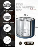 4L Ice Bucket with Silicone Lid, Scoop, Tongs & Strainer, Stainless Steel Double Wall Insulated Ice Buckets for Parties & Cocktail Bar, Outdoor Champagne Ice Container Bin, Navy by CozyNest Decor