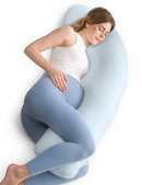 Momcozy Pregnancy Pillows for Side Sleeping, J Shaped Maternity Body Pillow for Pregnancy, Soft Pregnancy Pillow for Head Neck Belly Support, Blue by TinyTreasures Baby Boutique
