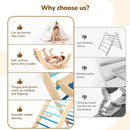 Pikler Triangle Set with Cushion, 8-in-1 Toddler Climbing Toys Indoor, Wooden Montessori Climbing Set with Arch Ramp,Ladder&Tent Cloth, Baby Indoor Climber Jungle Gyms for Toddlers Toy, Blue by TinyTreasures Baby Boutique