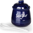 HAOTOP 12oz Sugar Bowl with Lid and Spoon,Ceramic Sugar Jar Sugar Dispenser Sugar Container Coffee Bar Accessories, Kitchen Countertop Canisters, Navy by CozyNest Decor
