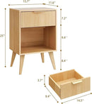 Fluted Night Stand with Opening Storage,Mid Century Bedside Table with Drawer,Wood Nightstand with Solid Wood Legs,End Table Side Table for Living Room,Bedroom,Natural CTG56Y