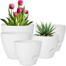 Plant Pots 10/9/8/7.5/7 Inch Self Watering Pots, Set of 5 Plastic Planters with Drainage Holes and Saucers,Plastic Flower Pots,Nursery Planting Pot for Indoor Out Door Plants(Pure White) by CozyNest Decor