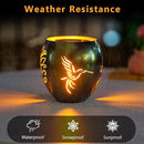 VEWOGARDEN Solar Lanterns Outdoor Waterproof Hummingbird & Plant Hollowed-Out Metal Lantern Solar Lights with Flickering Flame for Patio Porch Table, Green by GreenHaven Gardens