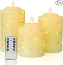 Battery Operated Flameless LED Candles: with Embedded String Lights, 3 Pack Flickering Electric Candle with 10-Key Remote Control for Seasonal Festival Celebration Real Wax(Batteries not Included) by GreenHaven Gardens