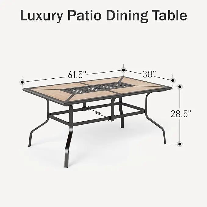 PHI VILLA Outdoor Dining Table for 6, Rectangular Metal Wrought Iron Table with Polywood Tabletop and Umbrella Hole, Large Heavy-Duty Furniture for Patio, Deck, Yard, Porch, photo 3 of 7