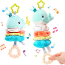 Jollybaby Baby Musical Pull String Hanging Toy for Stroller Car Seat Crib Play Gym, Plush Stuffed Whale Toy for Carseat with Music Teether Crinkle Paper, Sensory Toy for 0-6-12-18 Months Baby Gift by TinyTreasures Baby Boutique