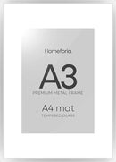 Homeforia A3 Picture Frame Silver, High End Metal 11.7 x 16.5 inch Poster Frames with Mat 8.3 by 11.7 for Photo, A3 Size Frames Matted to A4 Art, 11.7x16.5 Wall Hanging Frame, Tempered Glass, Set of 1 by CozyNest Decor