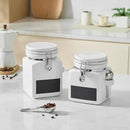 Ceramic Coffee Canister with Airtight Lid and Scoop, Large 74 Fl Oz / 2.2 L Kitchen Food Storage Container Jar for Grounds Coffee, Beans, Tea, Sugar, Flour, Cereal, Nuts, Cookie, White by CozyNest Decor