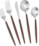 Matte Silver Silverware Set With Brown Handle, Vanys 20 Piece Stainless Steel Cutlery Flatware Set, Kitchen Utensil Sets for 4, Tableware With Knife Spoons And Forks Set, Satin Finished Polished by CozyNest Decor