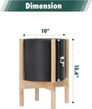 D'vine Dev Planter Pot with Stand - 10 Inch Plastic Cylinder Flower Pot with Wood Planter Holder for Indoor, Matte Black Pot + Natural Stand, 55-C-M-2 by GreenHaven Gardens