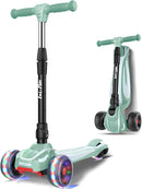 LOL-FUN Toddler Scooter for Kids Ages 3-12 Years Old Boy Girl with 3 Wheel LED Lights, Extra-Wide Childrens Foldable Kick Scooter Kids Ages 3-5 with 4 Adjustable Height and Lean-to-Steer by TinyTreasures Baby Boutique