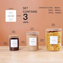 3 Pcs Glass Canisters with Airtight Bamboo Lids and 42 Kitchen Pantry Labels Preprinted - Clear Glass Flour and Sugar Storage Container Set - Large Glass Jars with Wood Lids(100 OZ/54 OZ/27 OZ) by CozyNest Decor