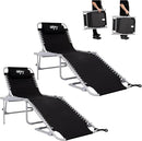 #WEJOY 2 Pack Outdoor Chaise Lounge Chair - Portable Folding Patio Pool Lounge Chair, 5 Positions Adjustable Reclining Camping Chair with Side Table,Shoulder Strap, Pillow for Beach Sunbathing Lawn