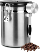 Coffee Canister Airtight Storage Container 1.8L Stainless Steel Air Tight Coffee Jar with Scoop, Date Tracker CO2 Release Valve for Dry Food, Beans, Ground, Tea, Flour, Cereal and Sugar (Silver) by CozyNest Decor
