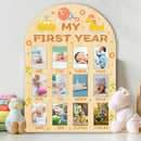 ORIGACH My First Year Baby Growth Photo Display Wood Board - 12 Months Newborn Milestones Photo Board - Neutral Baby Keepsake Frame 1st Birthday Party Nursery Decor New Mom Gift - Car & Rocking Horse by TinyTreasures Baby Boutique