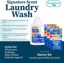 Natural Laundry Detergent for Sensitive Skin | Eco Friendly, Plant Based, Baby Clothes Safe | Clean & Easy Powder to Liquid, 3 Pack Detergent + 1 Refillable Jug | Signature Scent 150 Loads by TinyTreasures Baby Boutique