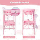 HONEY JOY Baby Changing Table with Bathtub, Foldable Infant Diaper Changing Station with Wheels, Storage Tray, Waterproof Pad, Portable Newborn Nursery Organizer Bath Stand for Boys Girls (Pink) by TinyTreasures Baby Boutique