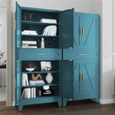 71 "Farmhouse Metal Filing Cabinet with a Drawer and 4 Adjustable Shelves, with 4 Large barn Door White Kitchen Cabinets, Metal Food Cabinets for Home, Kitchen, Dining/Living Room (Peacock Blue) by CozyNest Decor