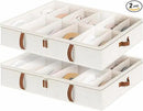 StorageWorks Shoe Organizer Under Bed for Closet, 2-Pack Ultra-thick Fabric Shoe Storage Containers with Bottom Support and Adjustable Dividers, Fits up to 24 Pairs, Beige by CozyNest Decor