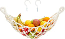Okuna Outpost Macrame Hanging Fruit Basket Hammock for Kitchen - 6 x 25 x 15 in - White Cotton Modern - Under-Cabinet Storage with 2 Hooks for Bananas by CozyNest Decor