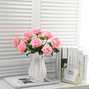 Pink Fake Roses Artificial Flowers - 16 Pcs Fake Artificial Roses Silk Flowers with Stems for Home Wedding Hotel Office Centerpiece Decor by CozyNest Decor