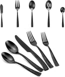 Silverware 45-Piece Matte Black Hammered Flatware Set with Serving Utensils, Stainless Steel Thick Handle Matte Polished Cutlery Set for Wedding Hotel Restaurant, Service for 8 by CozyNest Decor