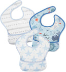 Mess Proof Baby Bib 3 Pack, Waterproof Led Weaning Baby Feeding Bibs with Food Catcher, Travel Feeding Bibs by TinyTreasures Baby Boutique