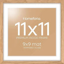 Homeforia 11x11 Picture Frame Wood, High-End Natural Oak 11 x 11 Thin Square Poster Frames with Mat 9 by 9 inch Photo, 11by11 Light Wooden Frame Matted to 9x9 Print, Tempered Glass, Wall Kit, Set of 1 by CozyNest Decor