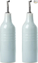 famiware Jupiter 16oz Ceramic Olive Oil Dispenser Bottle, Olive Oil and Vinegar Dispenser Bottle Set of 2 with Stainless Steel Pourers, Suitable for Storage Vinegar, Liquids, Light Blue by CozyNest Decor