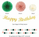 Sage-Green Pink Birthday Party-Decorations Paper-Flowers - 14pcs Happy Banner Spring Lanterns Tissue Pom Poms,Boho Streamers Garland Fans,Neutral Rustic Garden Office Hanging Supplies Decor Hugfond by CozyNest Decor