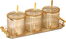 Acrylic Condiment Spice Jars,Condiment Spice Box With Lids and Spoons and Tray,Clear Plastic Sugar Salt Canisters,Seasoning Box 3 Pack,Seasoning Box Set for Kitchen to Storage Salt,Paprika,Sugar by CozyNest Decor