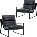 DUOMAY Mid-Century Accent Chair Armchair Set of 2, Comfy PU Leather Leisure Chair Lazy Chair with Metal Leg for Living Room Bedroom Office Apartment, Black by CozyNest Decor