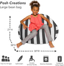 Posh Creations Bean Bag Chair for Kids, Teens, and Adults Includes Removable and Machine Washable Cover, Canvas Stripes Gray and White, 38in - Large by TinyTreasures Baby Boutique