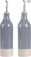 famiware Milkyway 16oz Ceramic Olive Oil Dispenser Bottle, Olive Oil and Vinegar Dispenser Bottle Set of 2 with Stainless Steel Pourers, Suitable for Storage Vinegar, Liquids, Dark Gray by CozyNest Decor