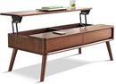 100% Solid Wood Lift Top Coffee Table for Living Room, Mid Century Modern Tables with Drawers and Large Storage, Oak Wood Coffee Tables for Small Spaces (Oak Walnut Color, 47.24"W x 23.62"D x 25.59"H) by CozyNest Decor