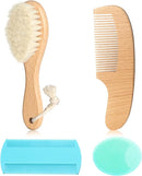 Goat Baby Hair Brush Set, Safe Natural Hair Care Kit with Wooden Soft Goat Bristles Hairbrush Comb Green Silicone Bath Brush for Newborns Toddlers (4pcs Set) by TinyTreasures Baby Boutique